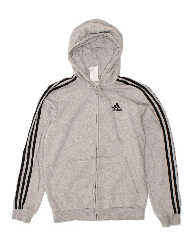 ADIDAS Mens Zip Hoodie Sweater Small Grey Cotton