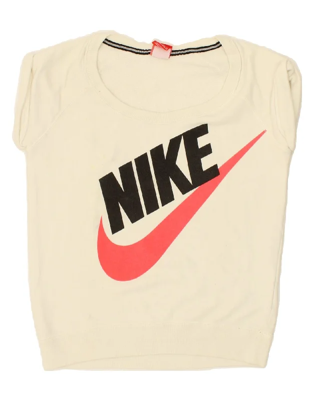 NIKE Womens Graphic Short Sleeve Sweatshirt Jumper UK 6 XS Off White