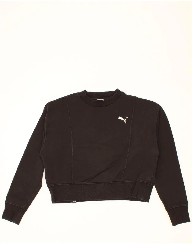 PUMA Womens Oversized Crop Sweatshirt Jumper UK 6 XS Black Cotton