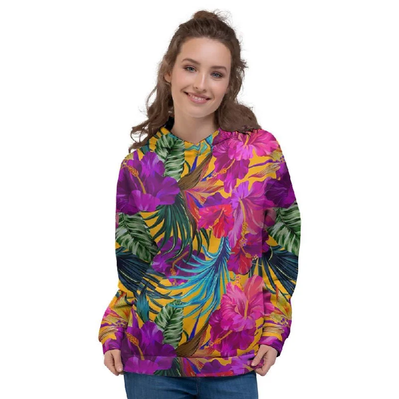 Tropical Hibiscus Flower Hawaiian Print Women's Hoodie