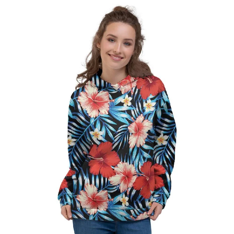 Tropical Hibiscus Flower Print Women's Hoodie