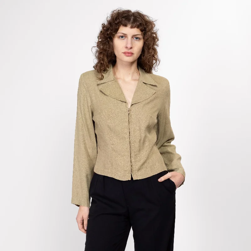 Large 90s Beige Zip Front Blazer Top